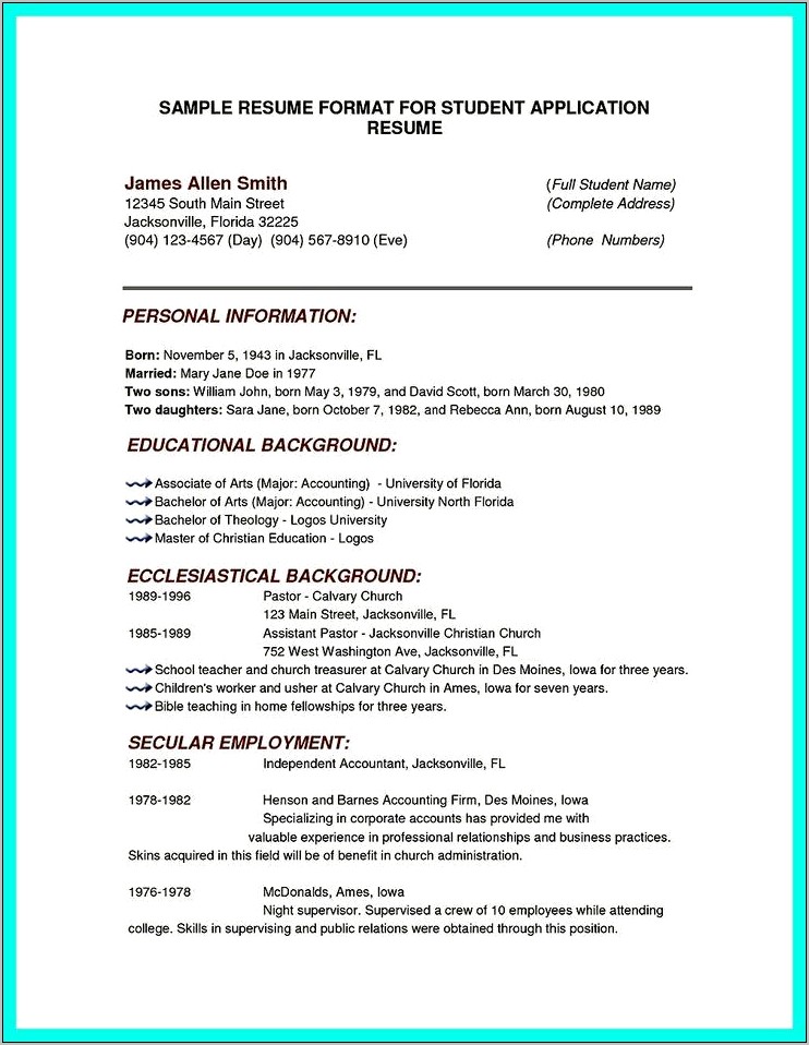 College Admissions High School Resume Example