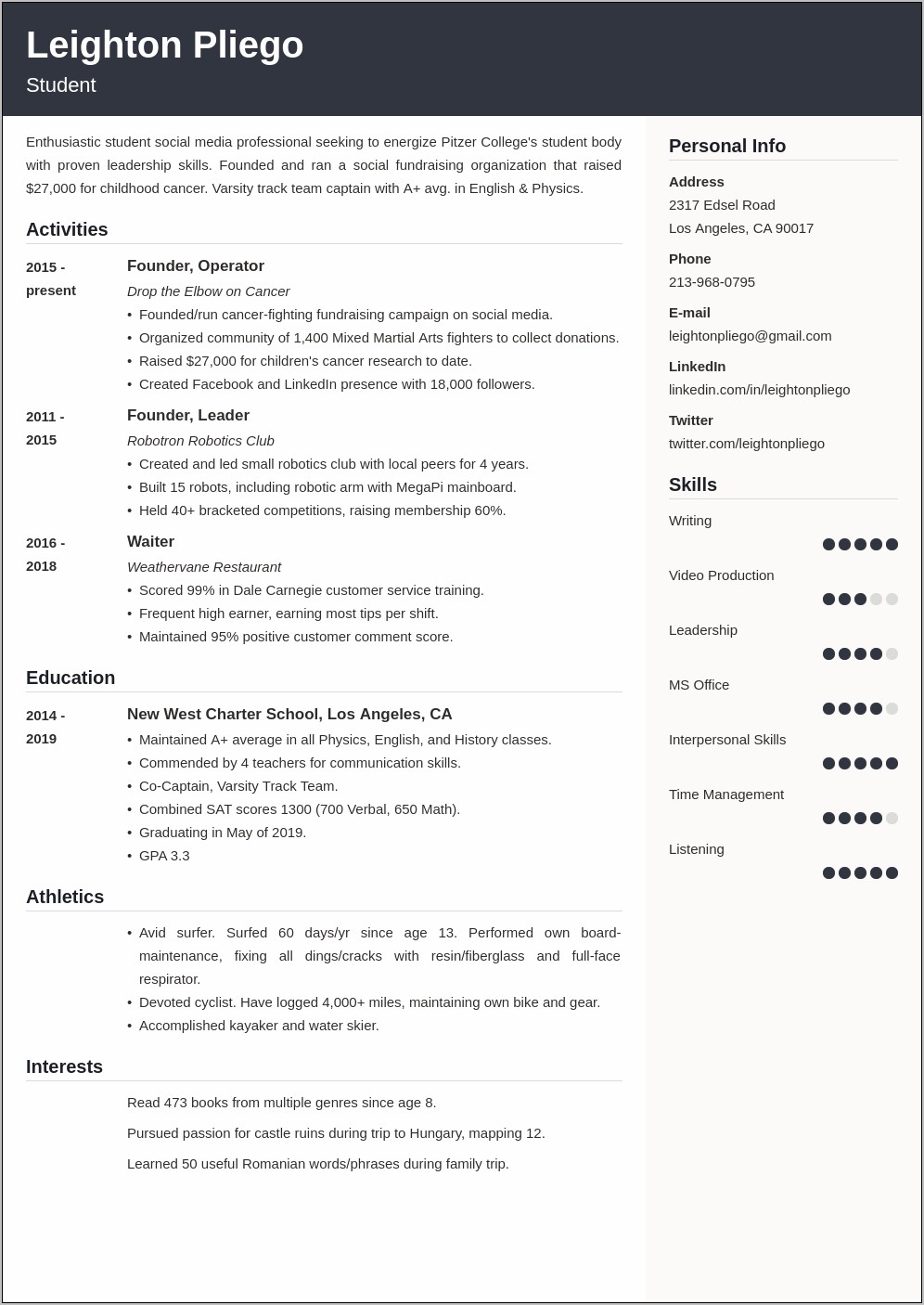 College Admissions High School Resume Template