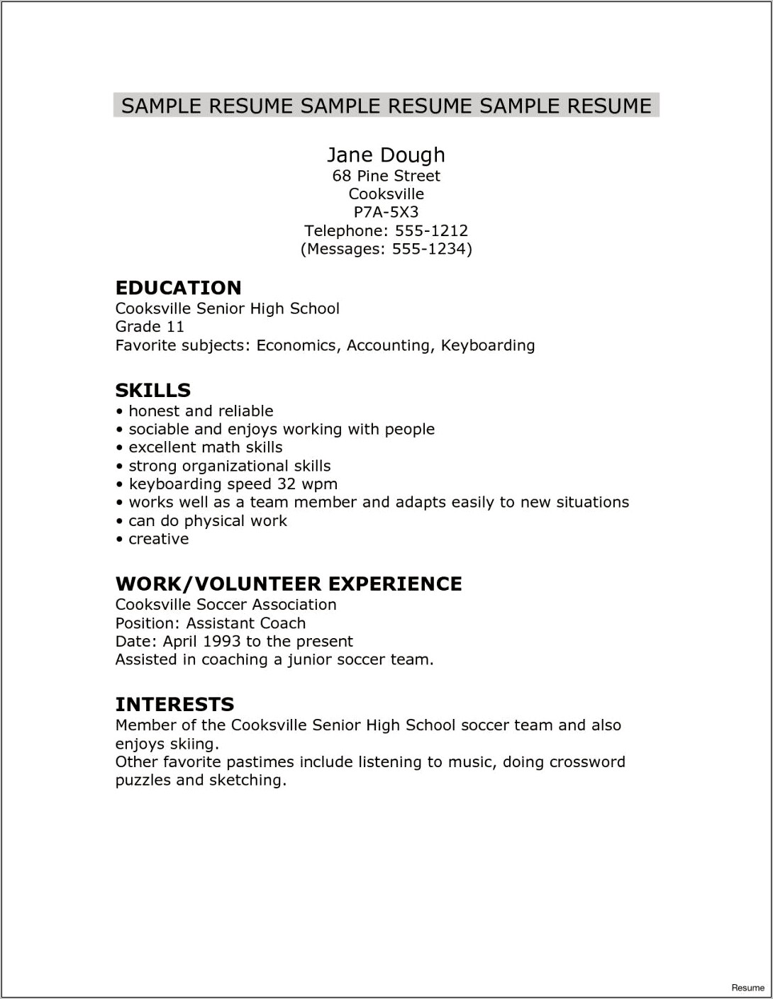 College Resume Examples For High School Seniors