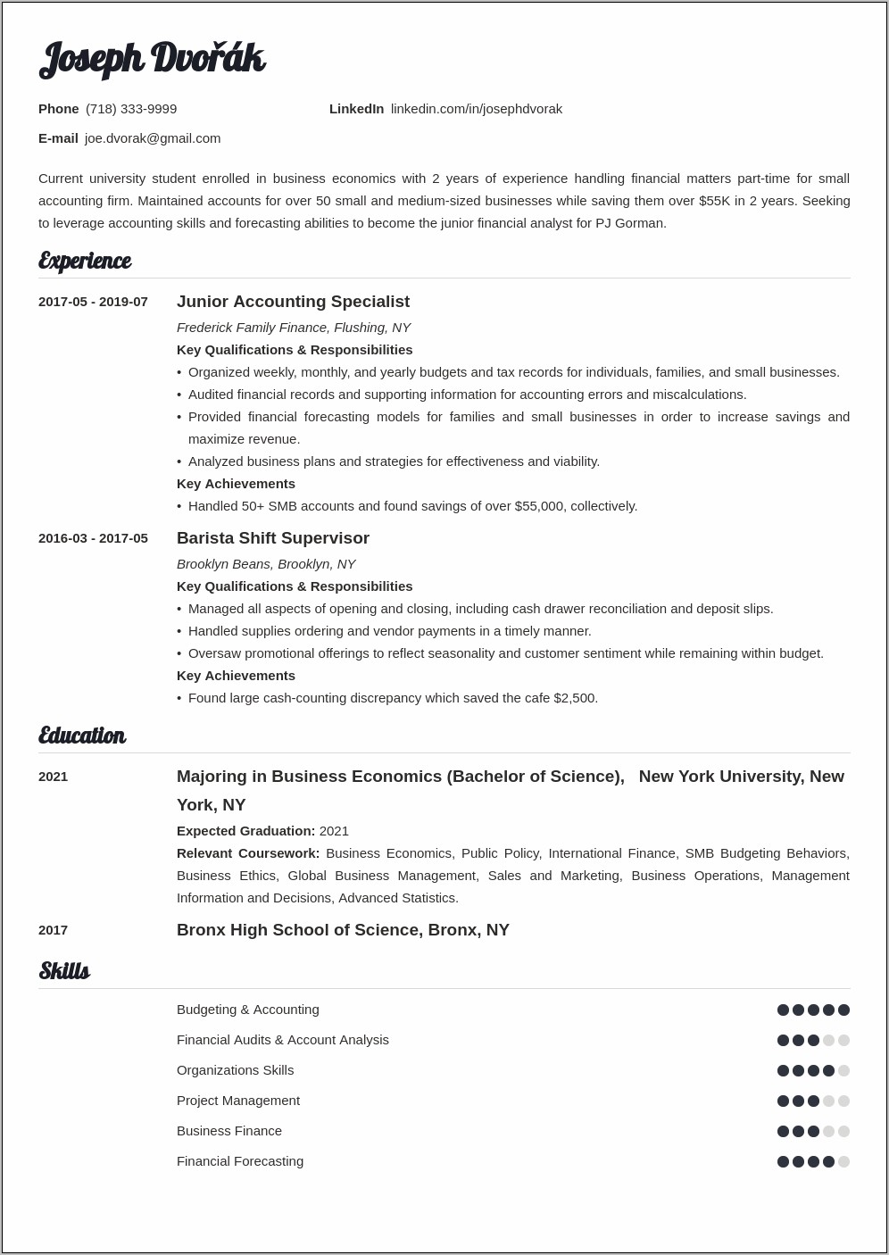 College Resume Examples For Transfer Students