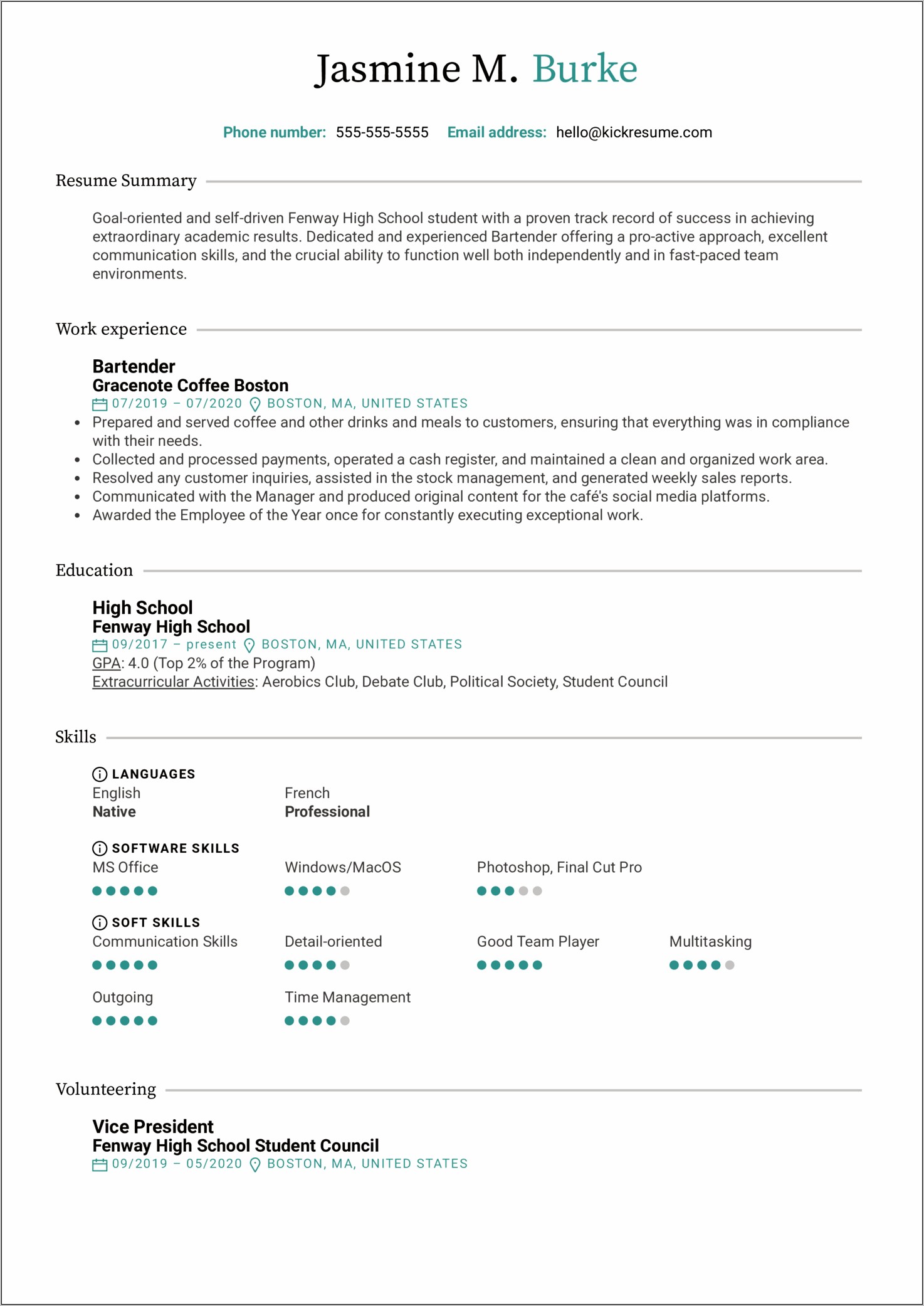 College Resume For High School Students Template