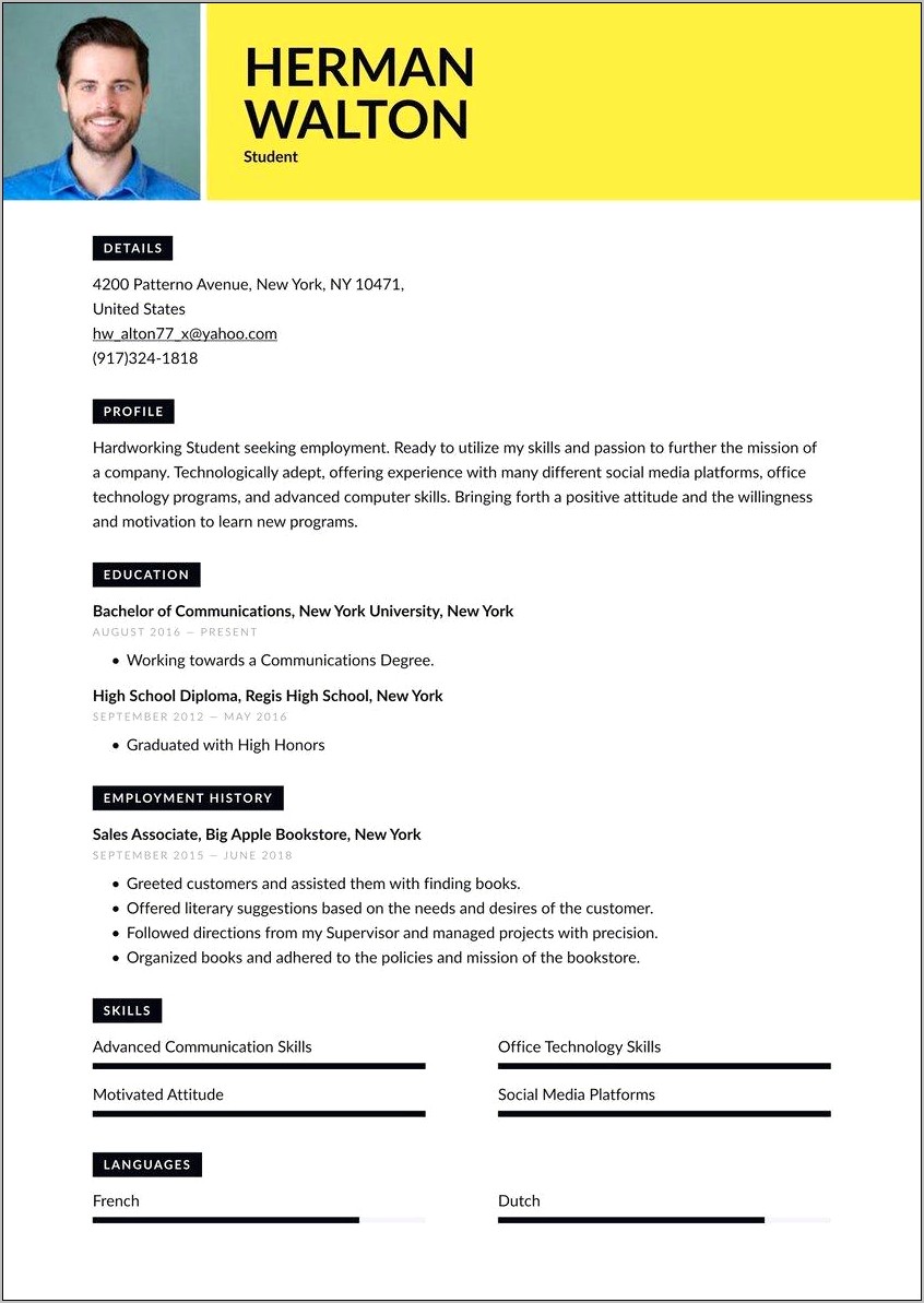 College Resume For Highschool Students Template
