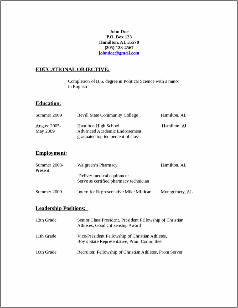 College Resume Objective For Political Science