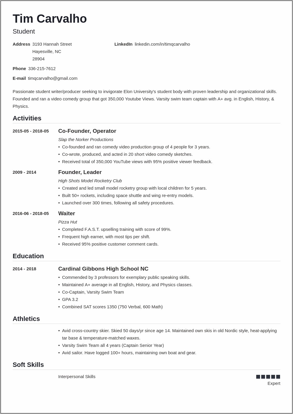 College Resume Template For College Applications