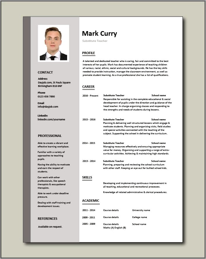 College Resume Template To Give To Professor