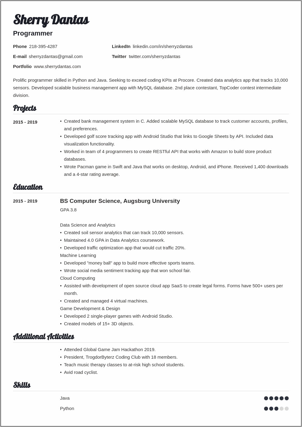 College Student Resume Example With Summary