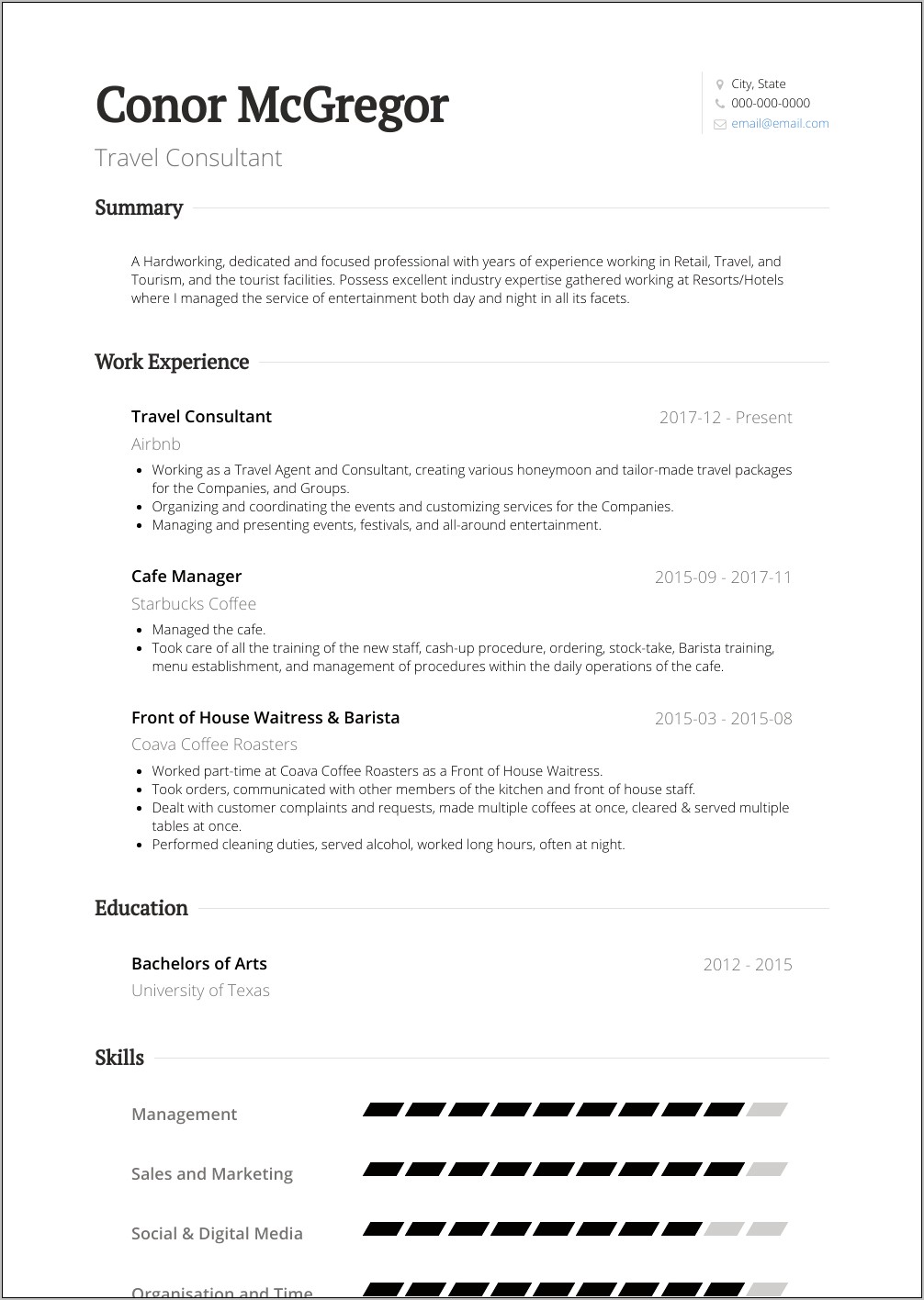 College Student Resume Examples For Tourism