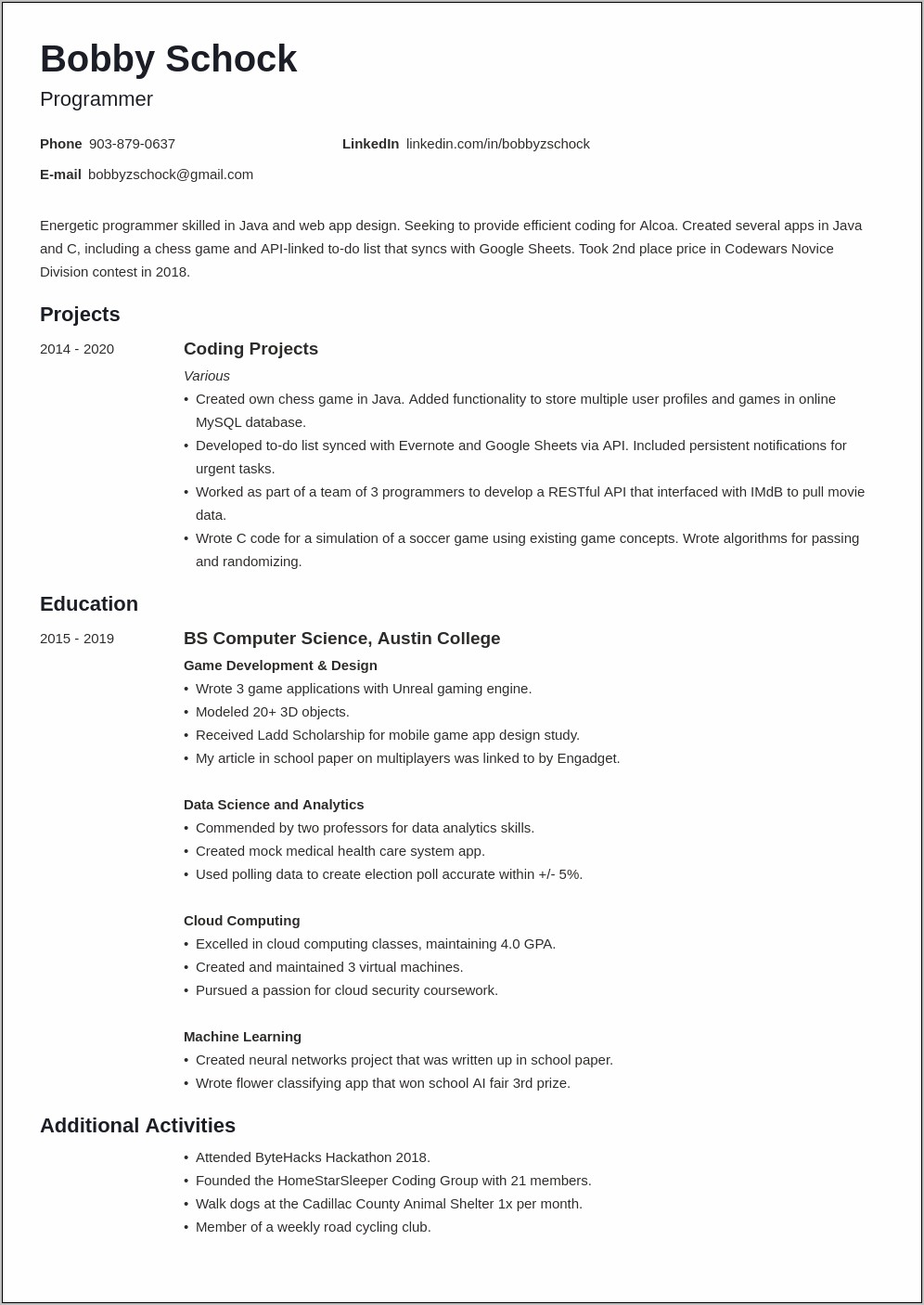 College Student Resume Without Work Experience