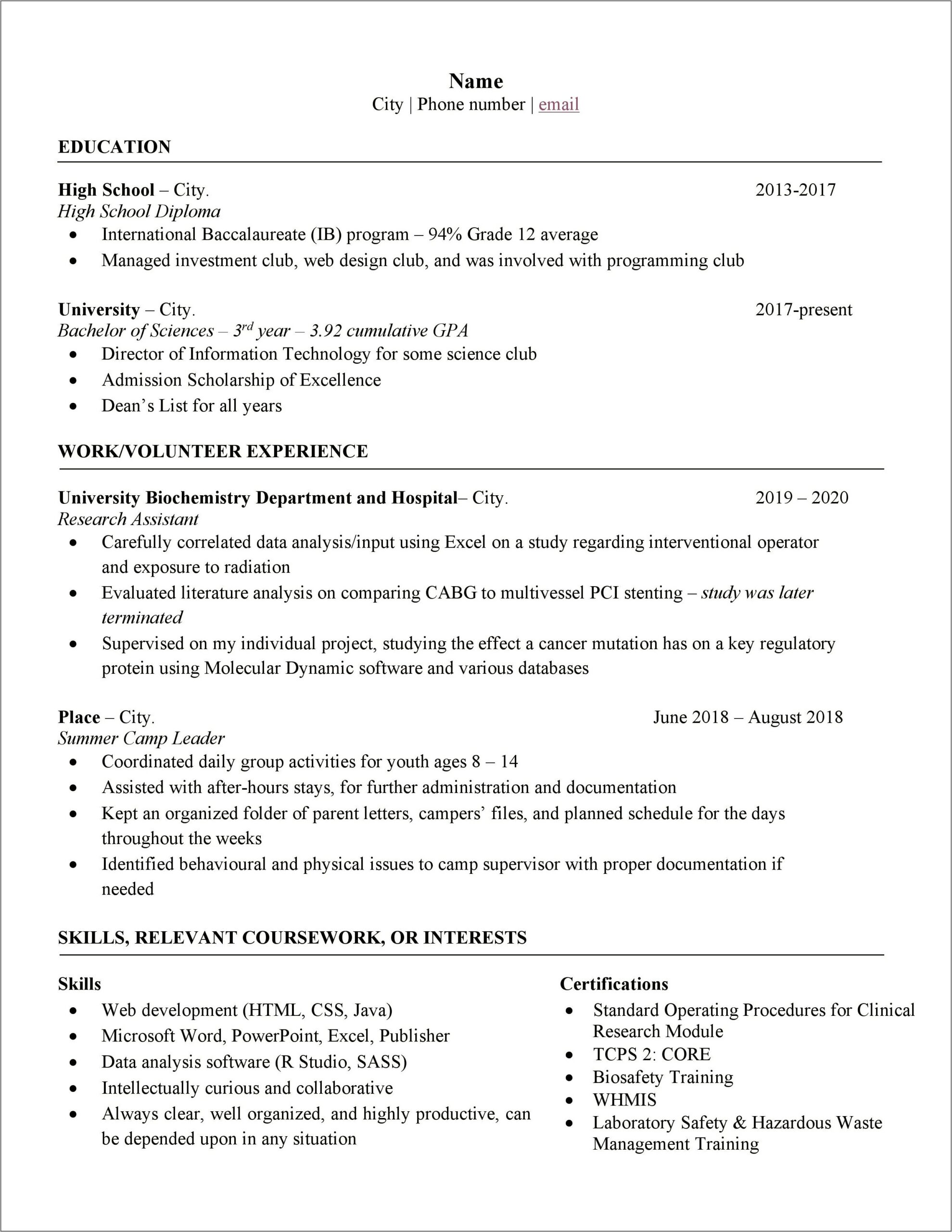 College Student Retial Job Resume Format