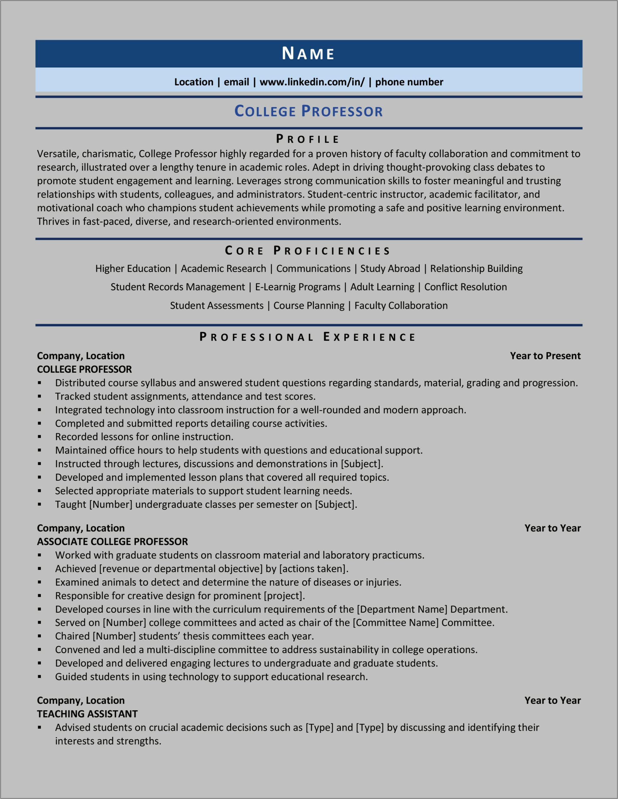 College Teaching Assistant Job Description Resume