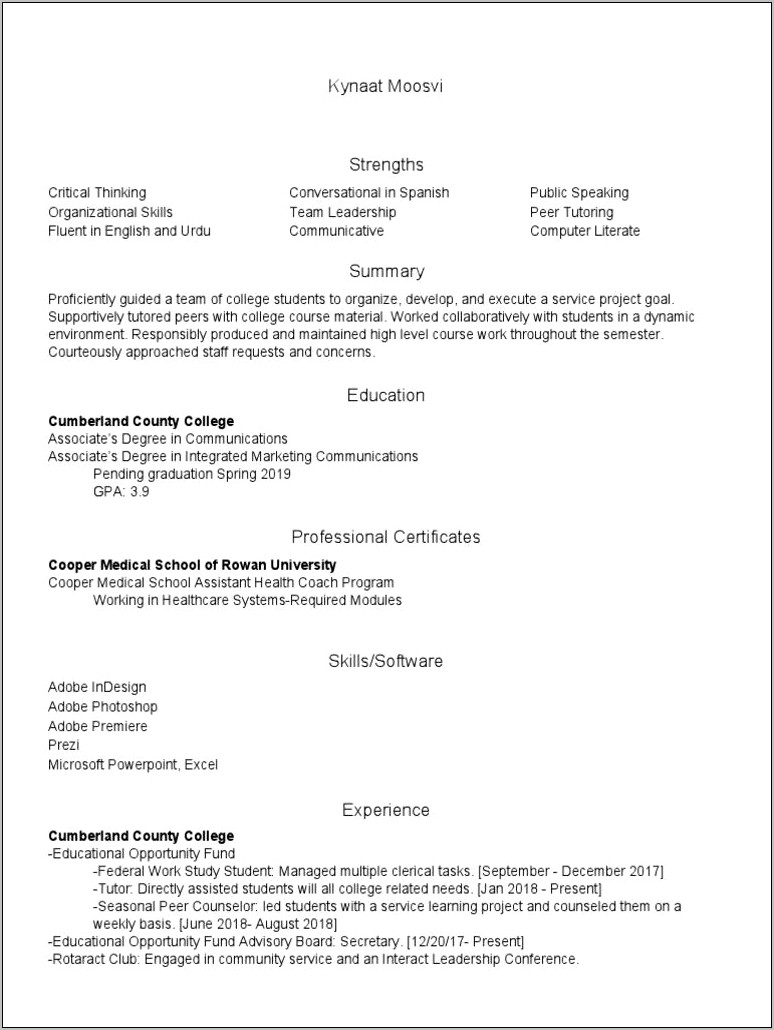 College Work Study Good For Resume