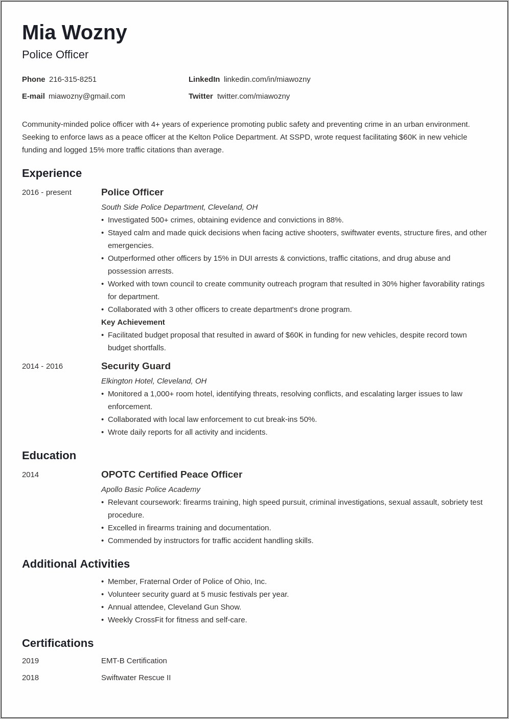 Combination Resume Examples Public Safety Emergency Professionals