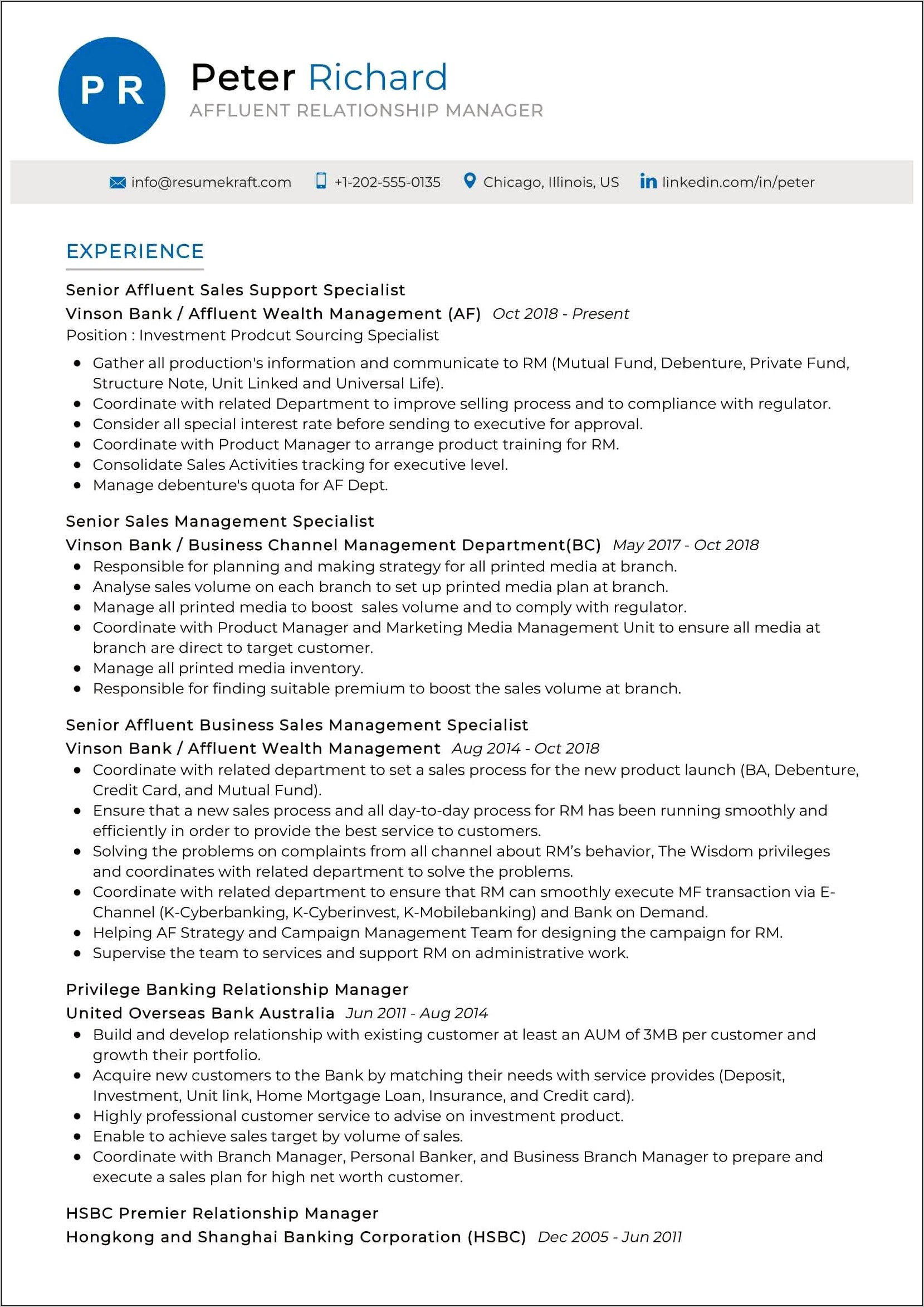 Commercial Banking Relationship Manager Resume