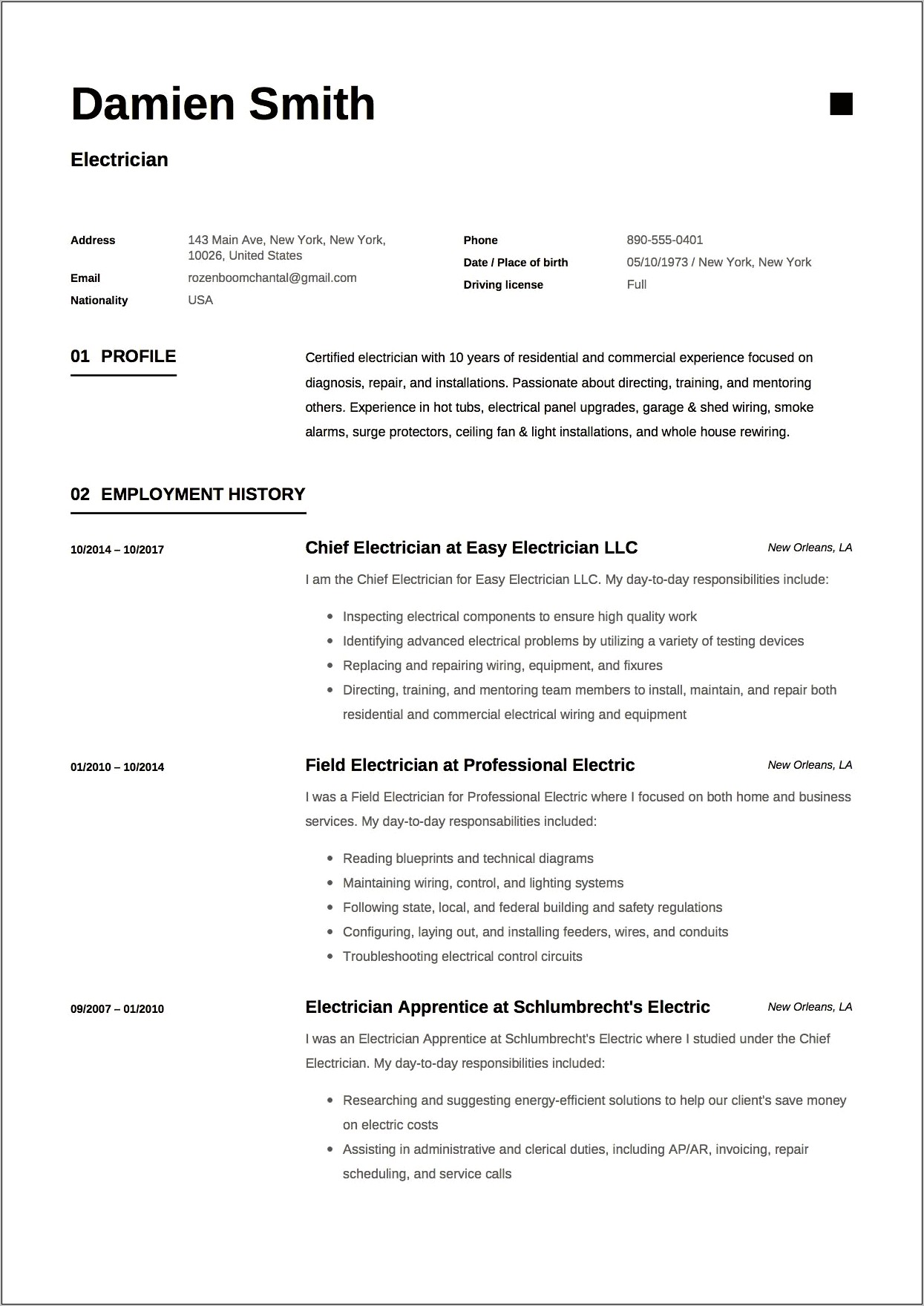 Commercial Electrician Job Description For Resume
