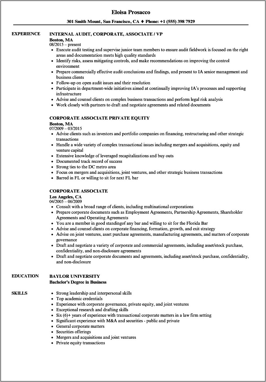 Commercial Finance Attorney Resume Sample