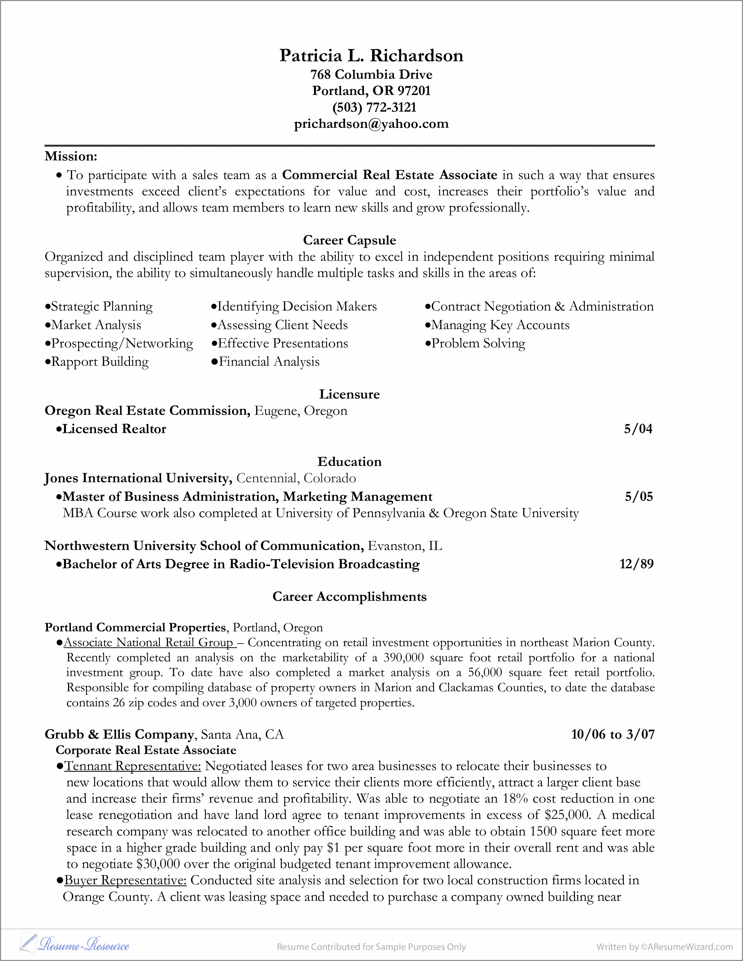 Commercial Real Estate Analyst Resume Skills