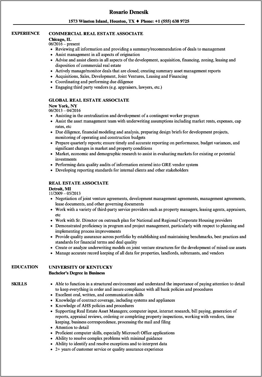 Commercial Real Estate Broker Job Description Resume