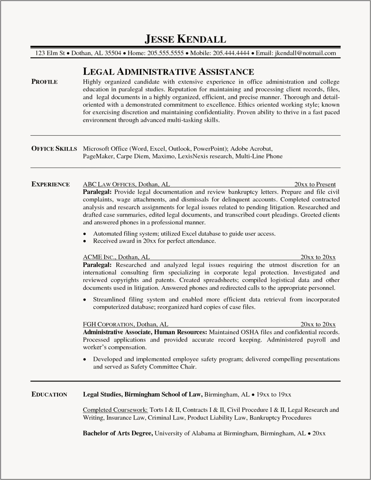 Commercial Real Estate Paralegal Resume Sample