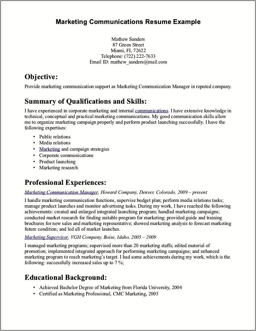 Communications Skills Summary For A Resume