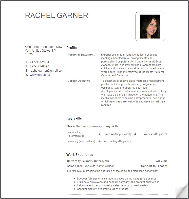 Comprehensive Resume With Job Description Sample