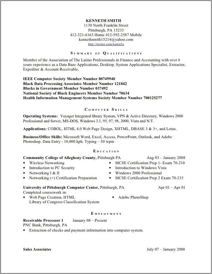 Computer And Office Skills Resume