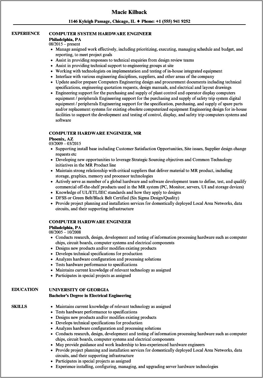 Computer Engineering Technical Skills For Resume