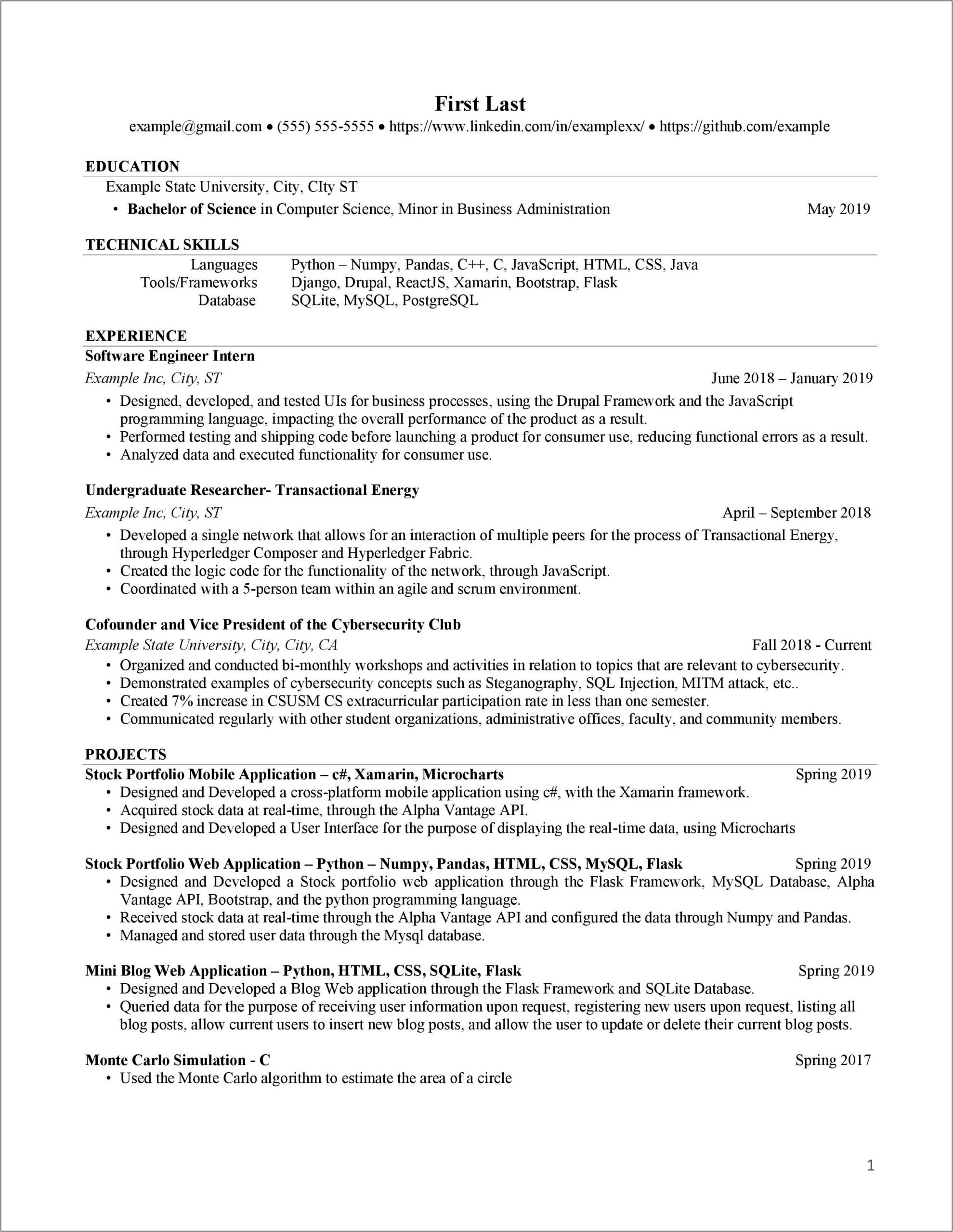 Computer Programer Entry Level Resume Sample