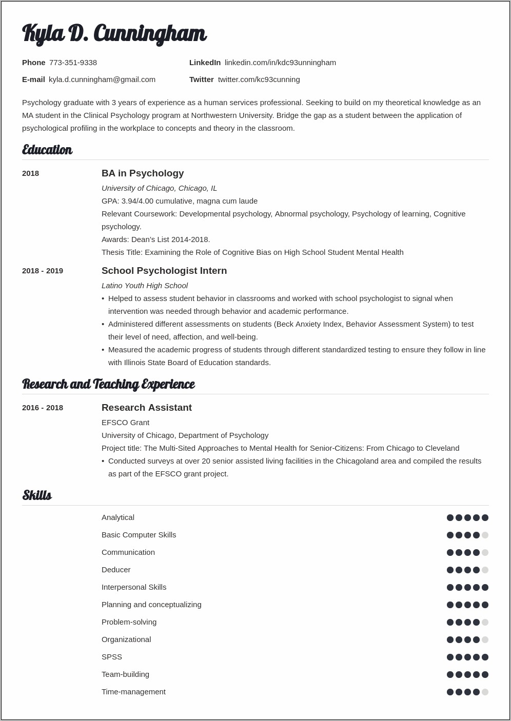 Computer Science Resume For Graduate School Example