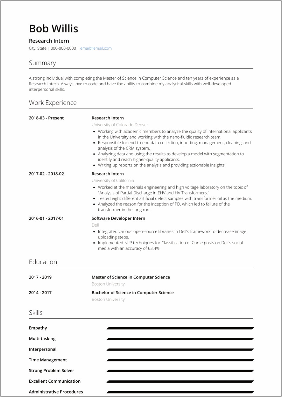 Computer Science Student Resume Summary Examples