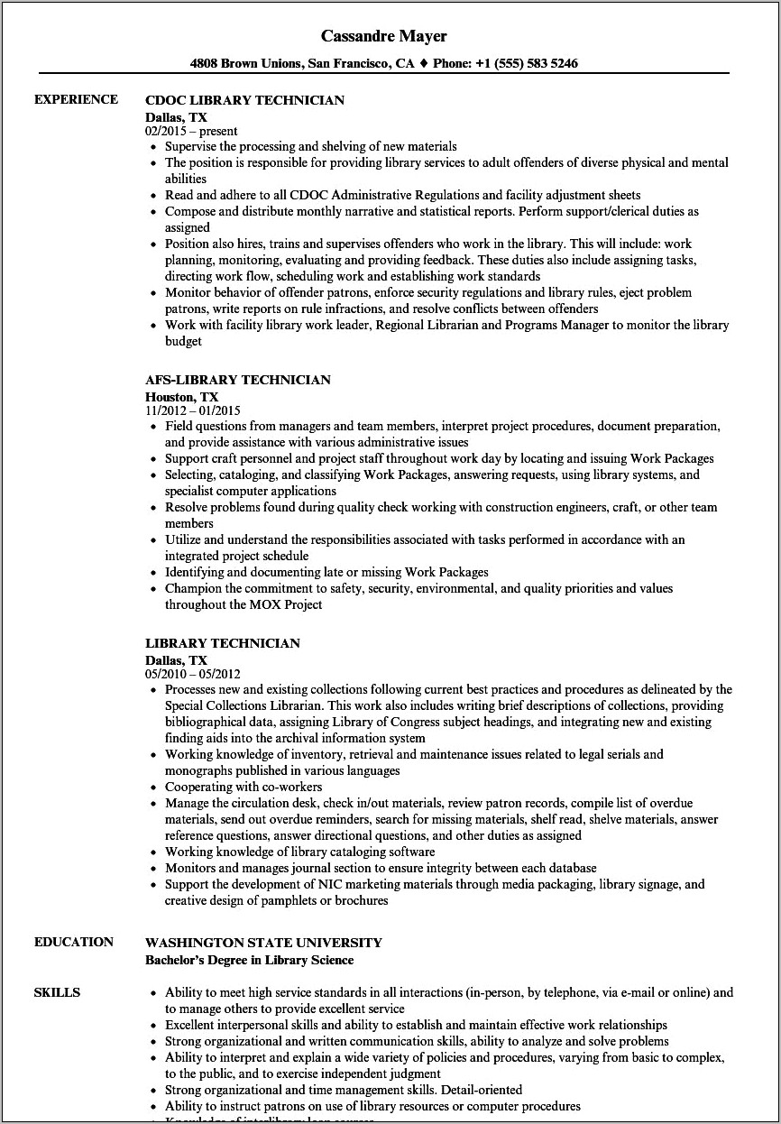 Computer Skills To Include In A Resume Librarian