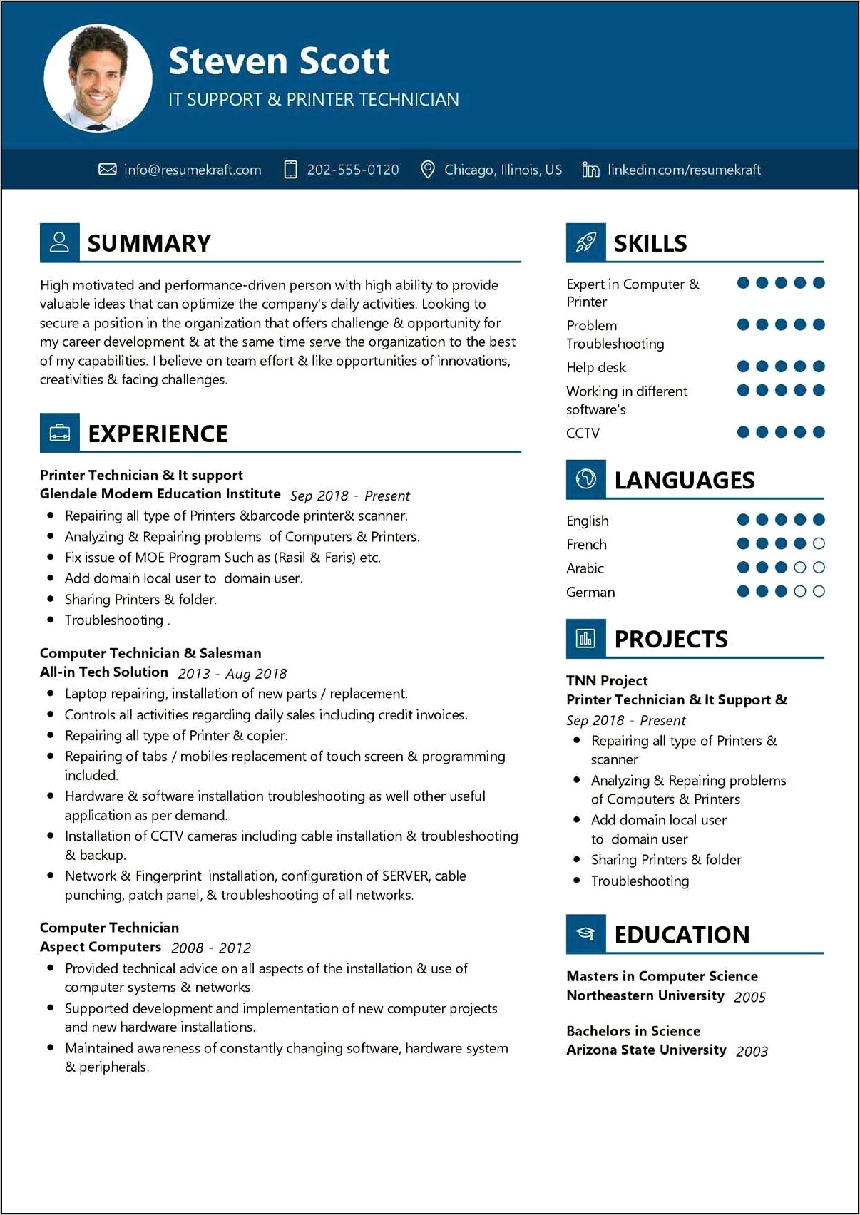 Computer Technician Sample Resume Skills