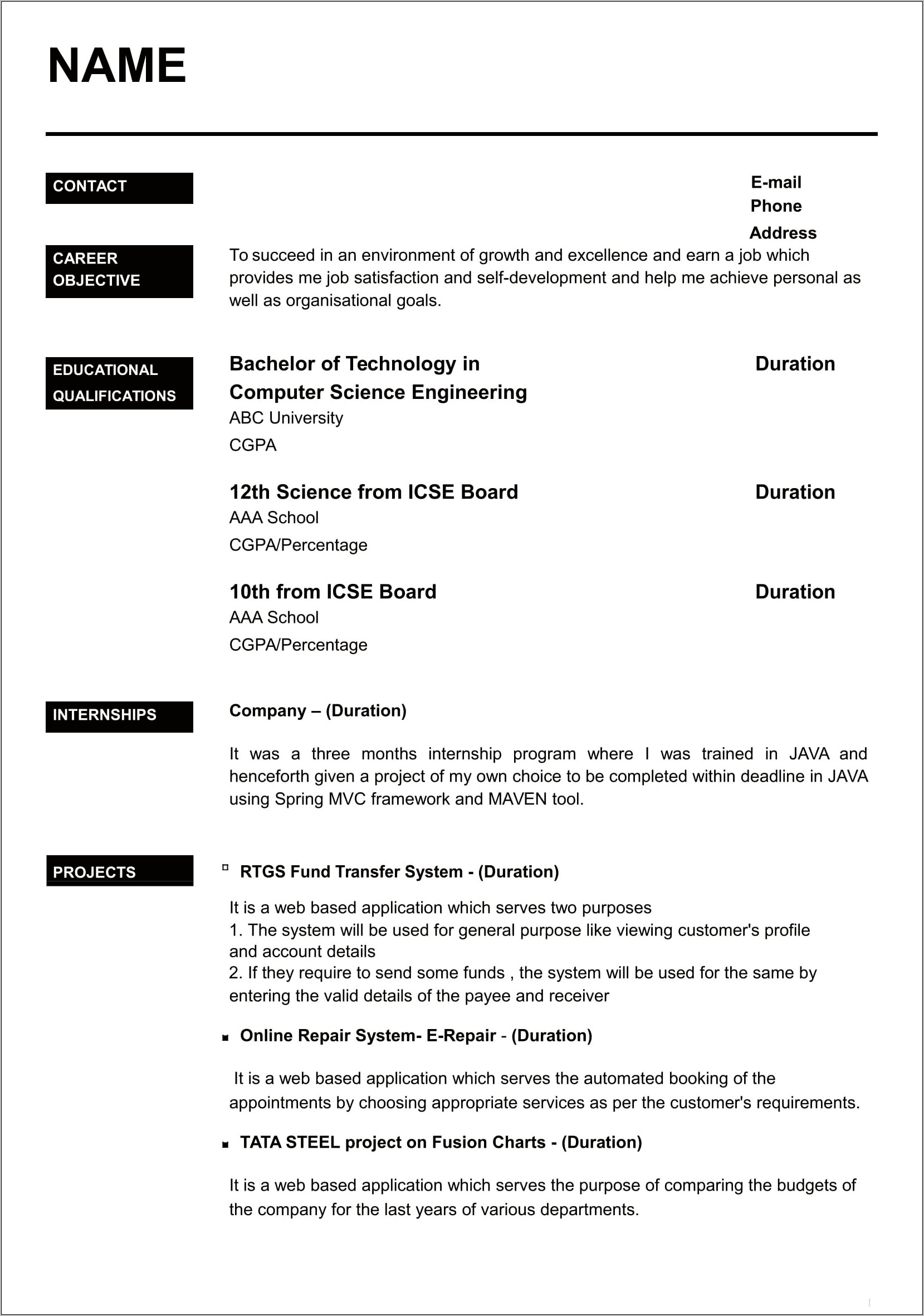Computers And Technology Resume Templates For Microsoft Word