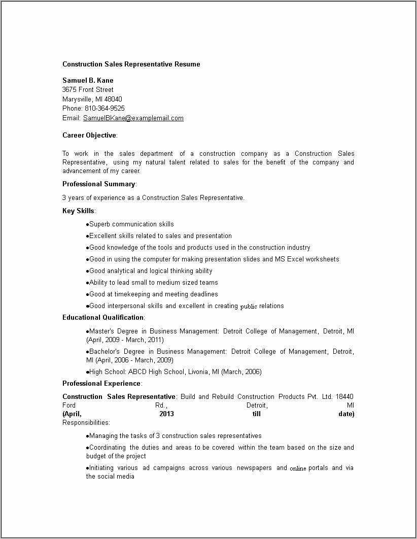 Concrete Worker Job Description For Resume