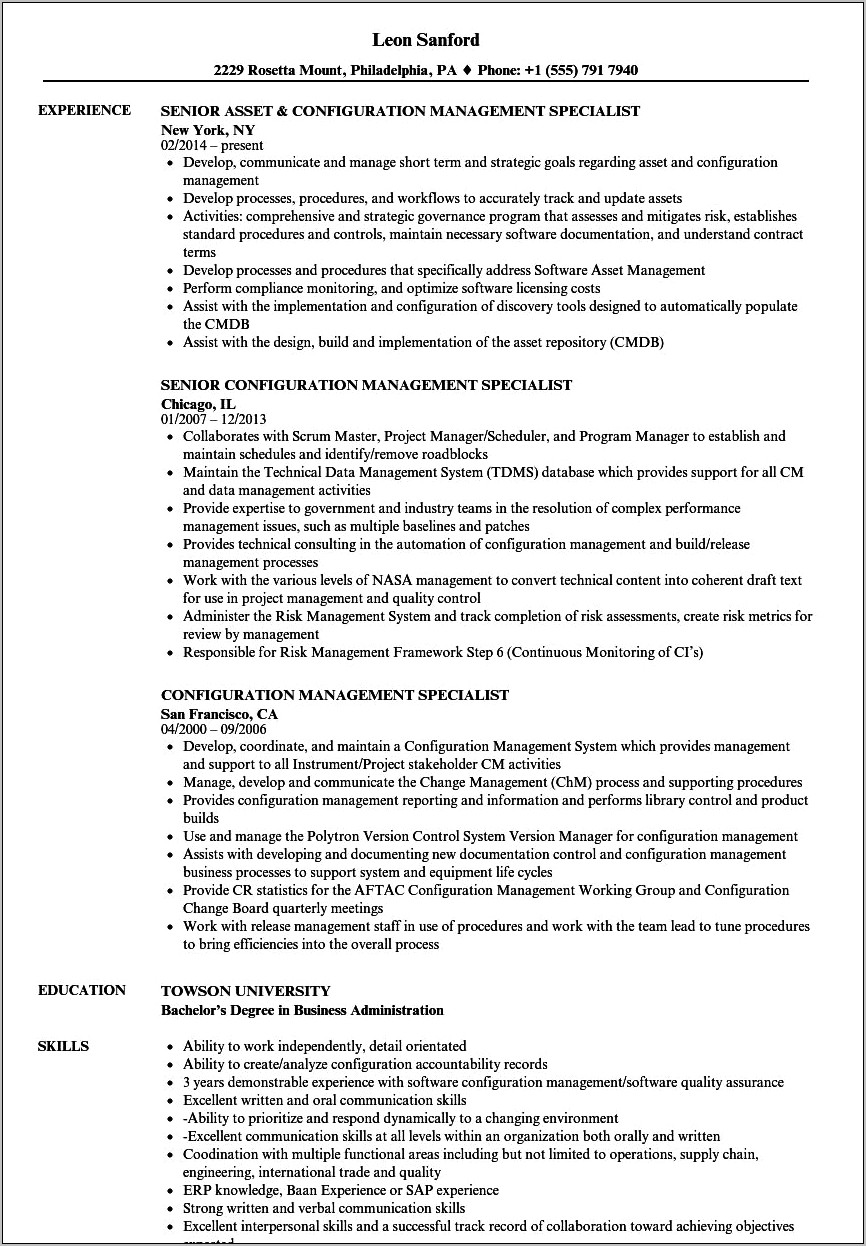 Configuration Management Job Description For Resume