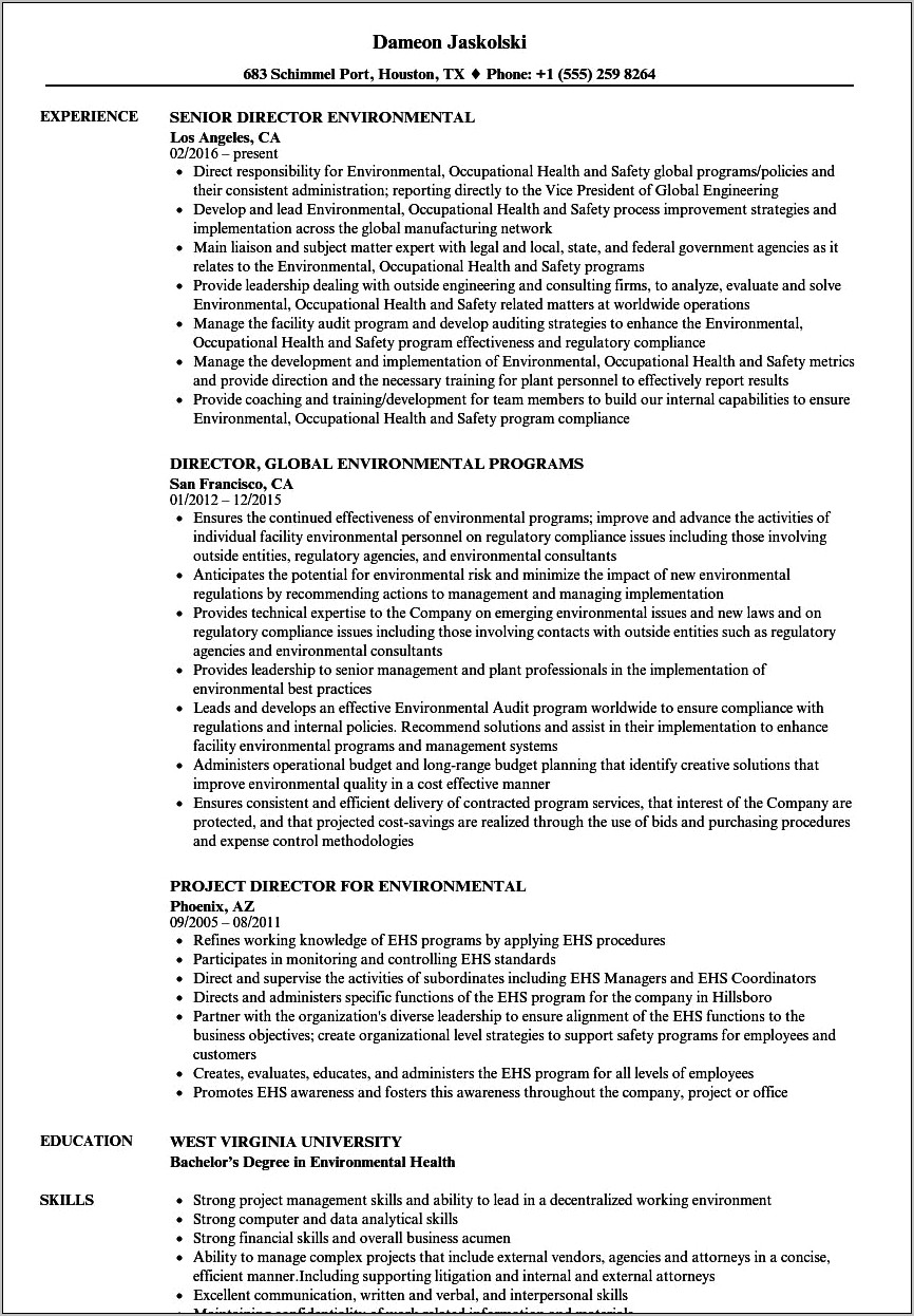 Conservation Non Profit Resume Examples