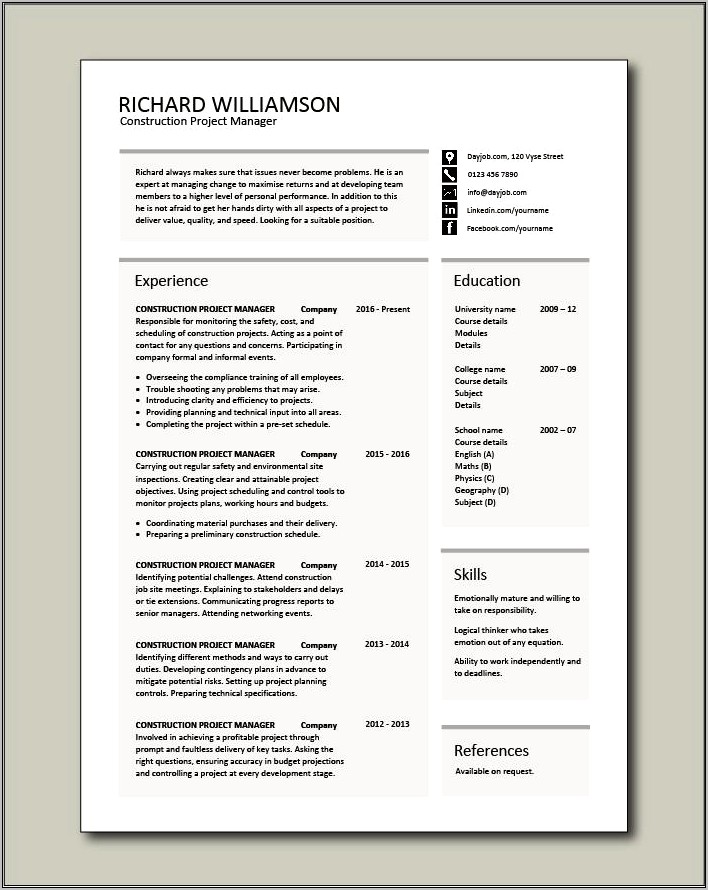 Construction Assistant Superintendent Resume Template Free