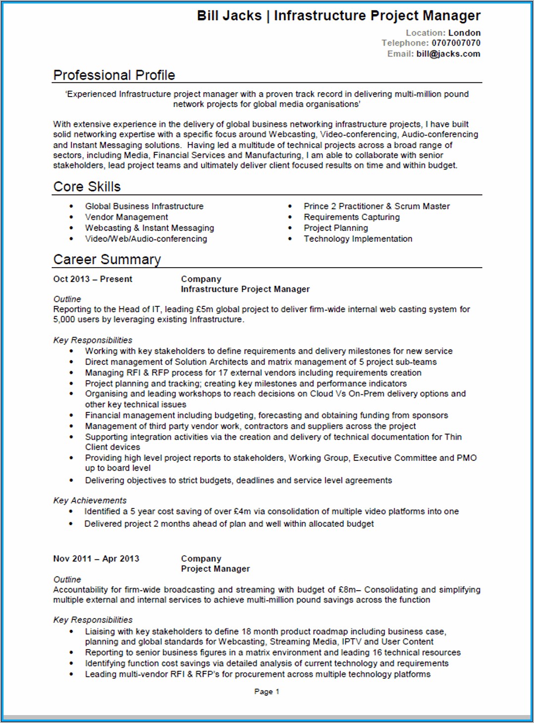 Construction Professional Achievements On Resume Examples
