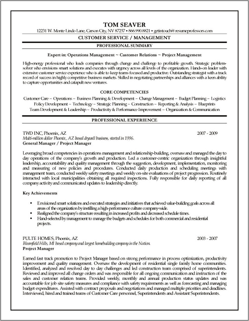 Construction Project Management Job Description Resume
