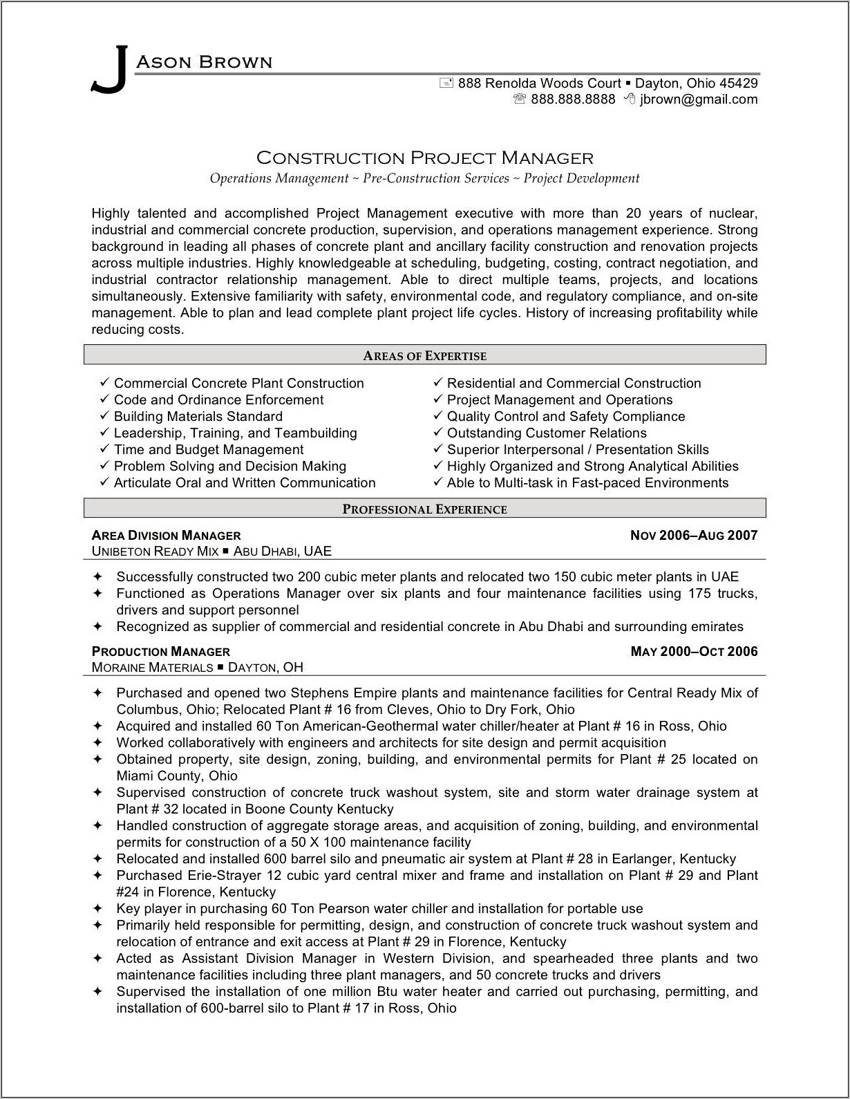Construction Project Management Resume Examples Samples