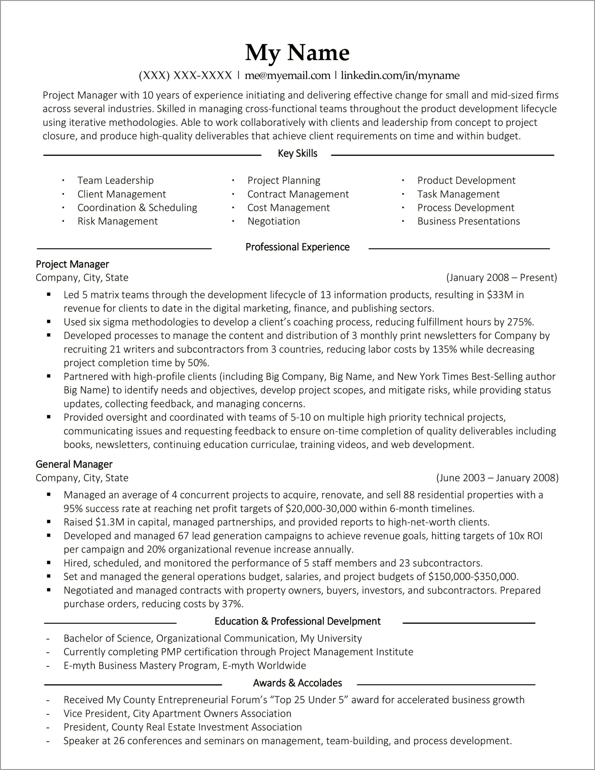 Construction Project Manager Resume Bullet Points