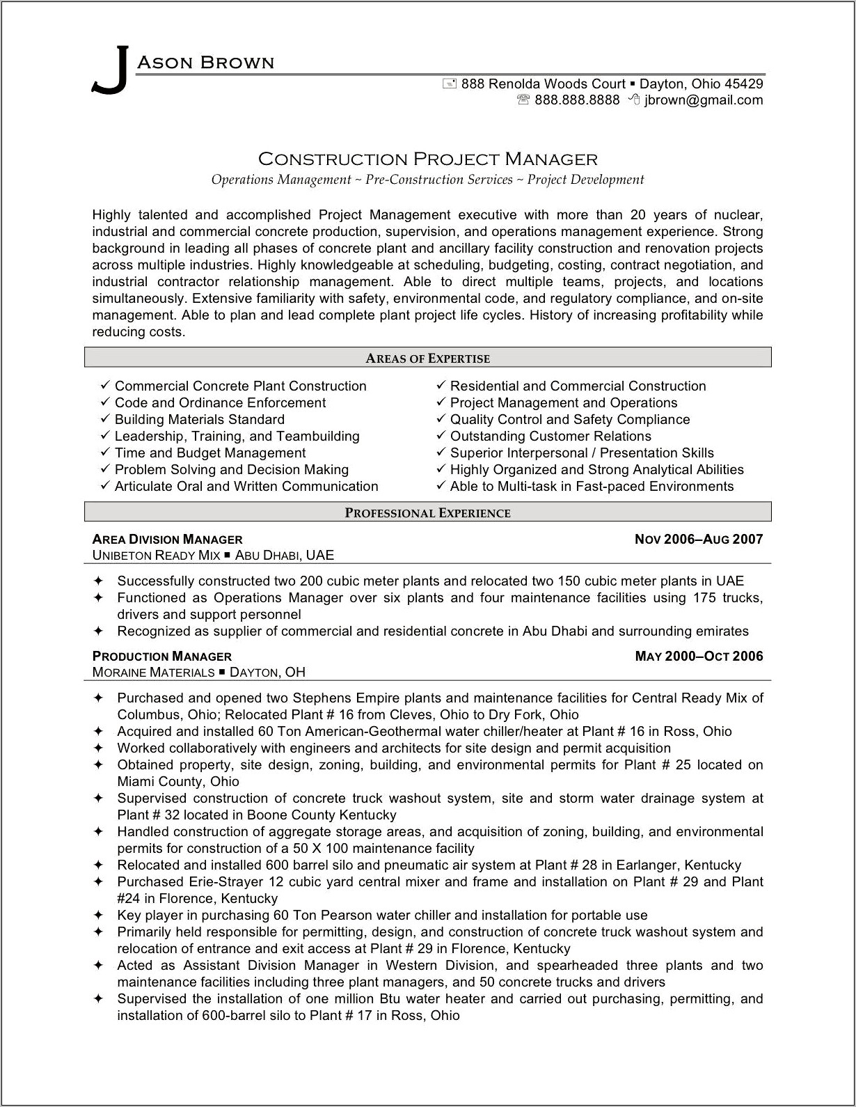 Construction Quality Control Manager Resume Sample
