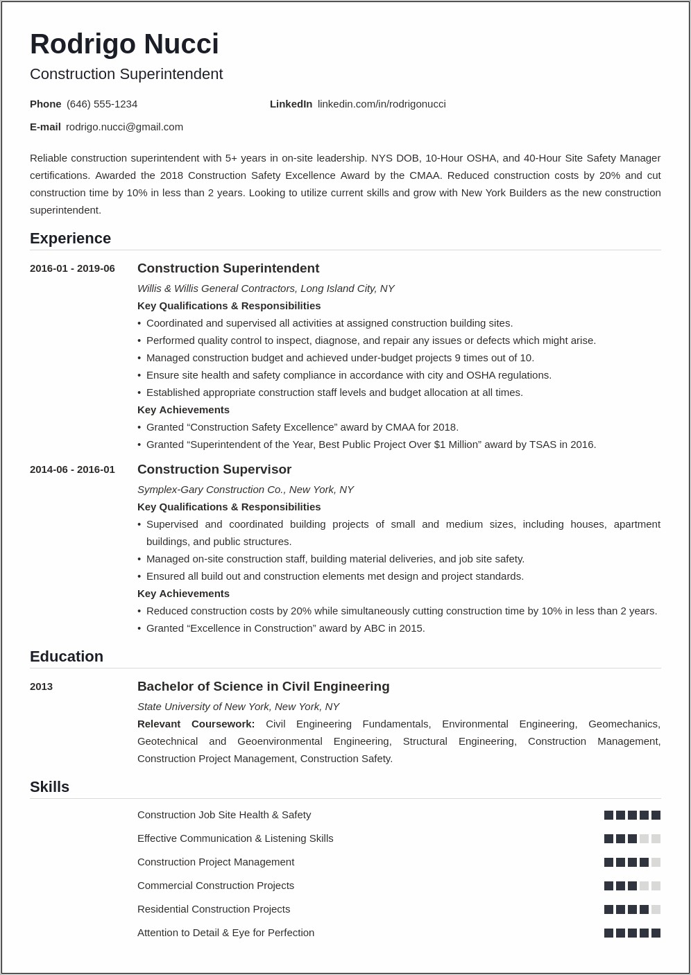 Construction Superintendent Resume Cover Letter Examples