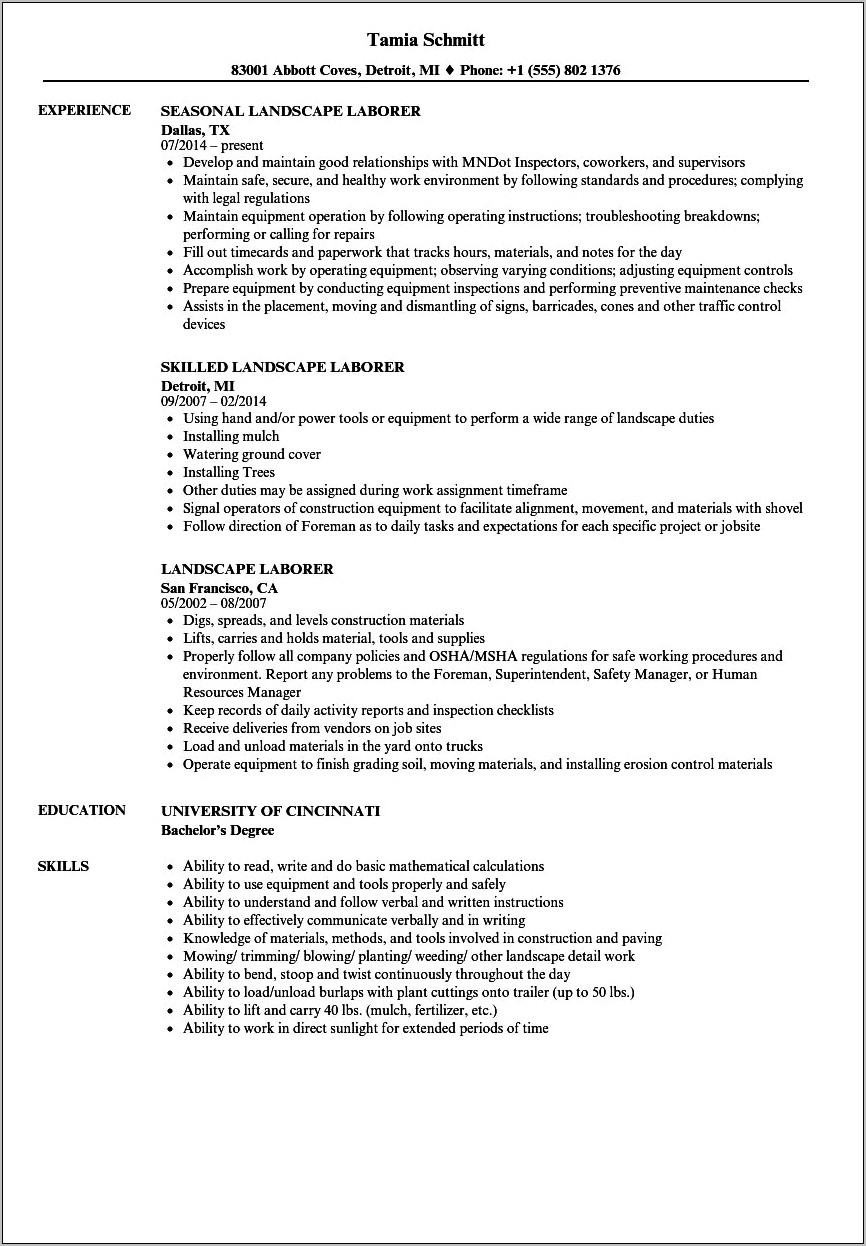 Construction Worker Resume Examples And Samples