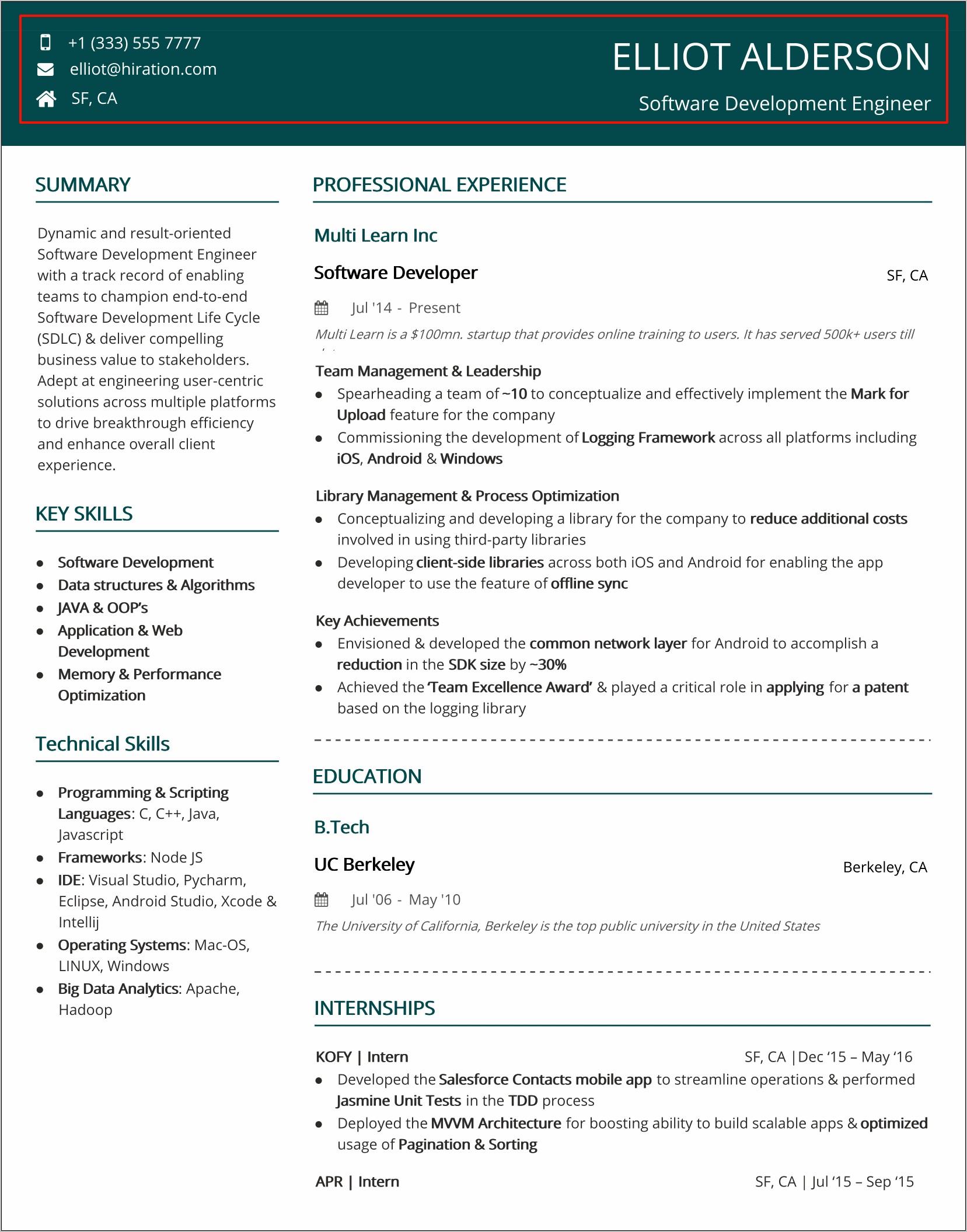 Contact Info Part Of A Resume Example