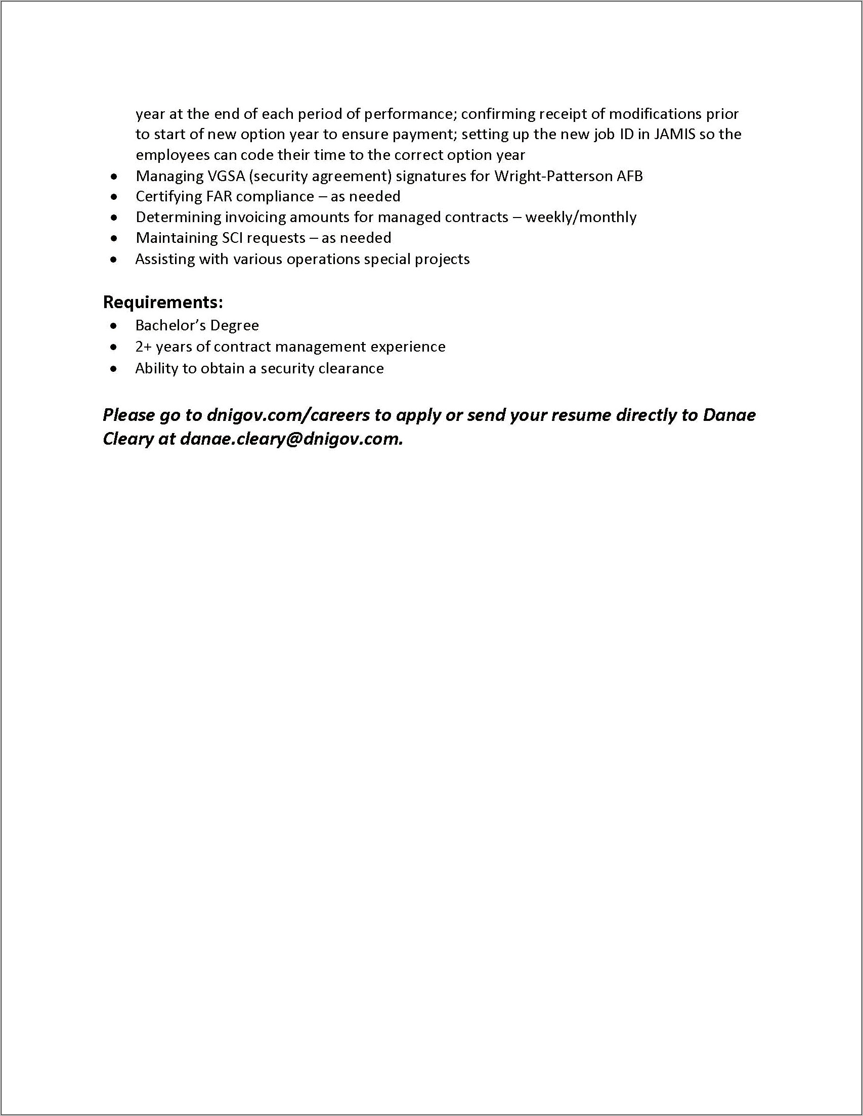 Contract Specialist Job Description For Resume