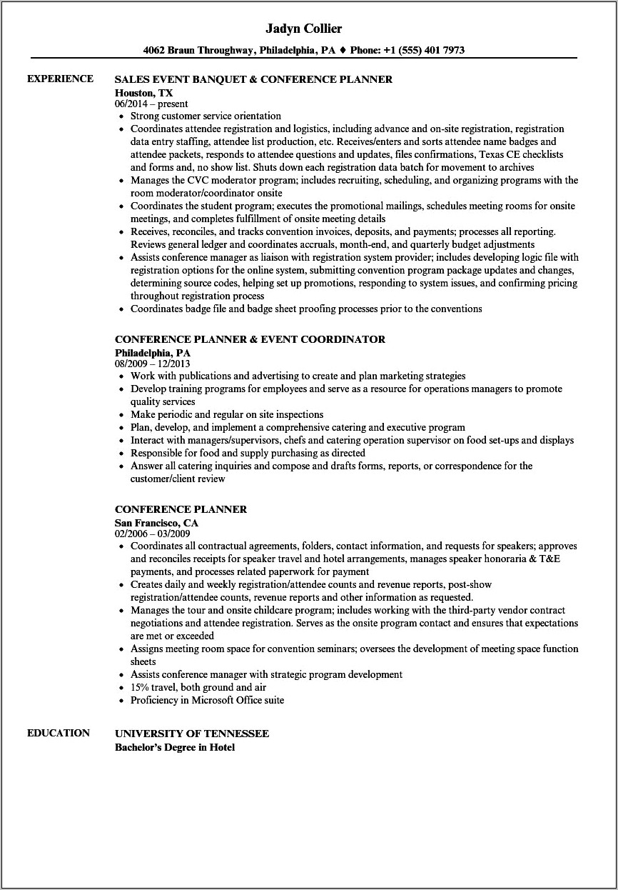 Convention Staff Skills For Resume