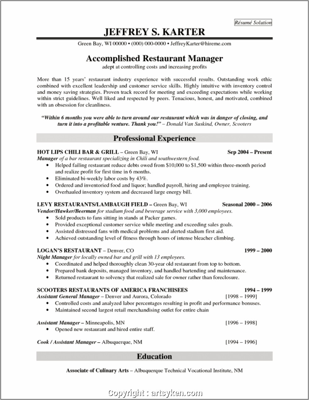 Cook Assistant Job Description For Resume