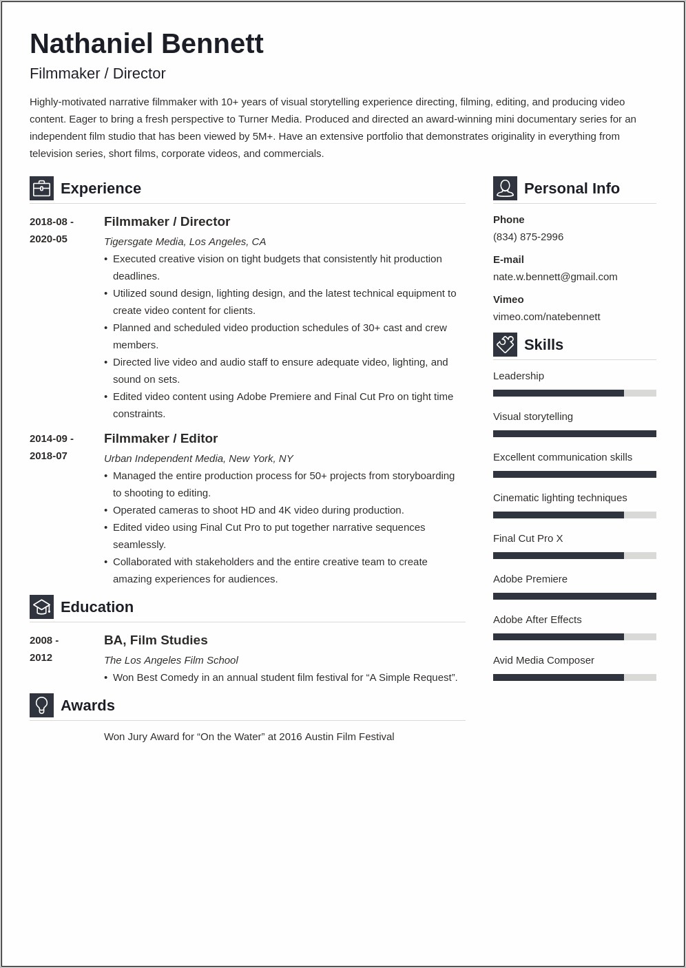 Cool Resume Templates For Film Makers