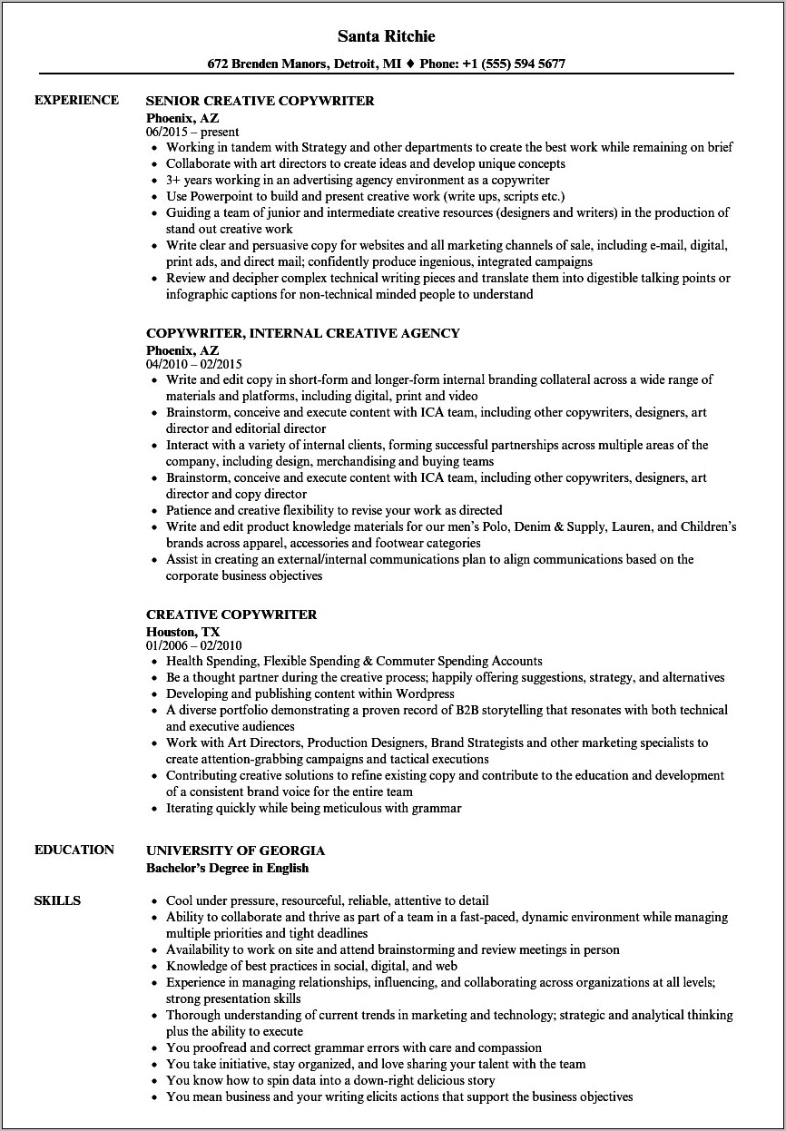 Copywriter Resume With Long Gap In Experience