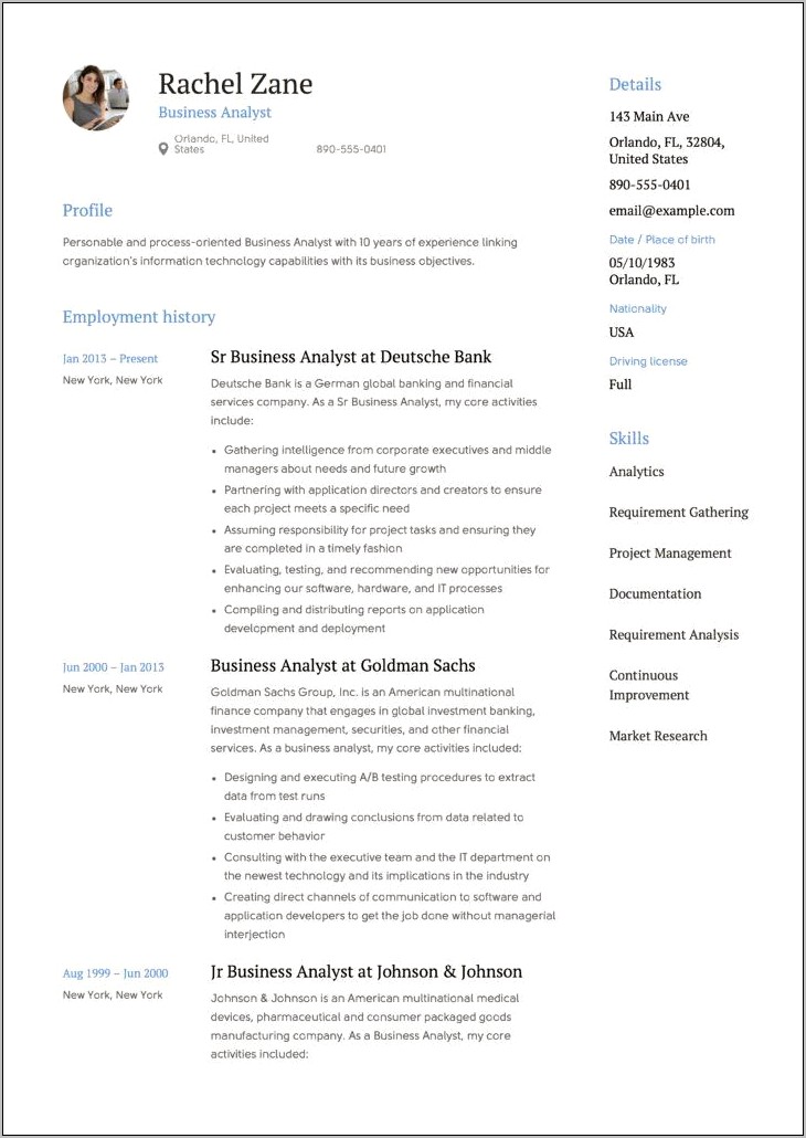 Core Competencies Business Analyst Resume Sample